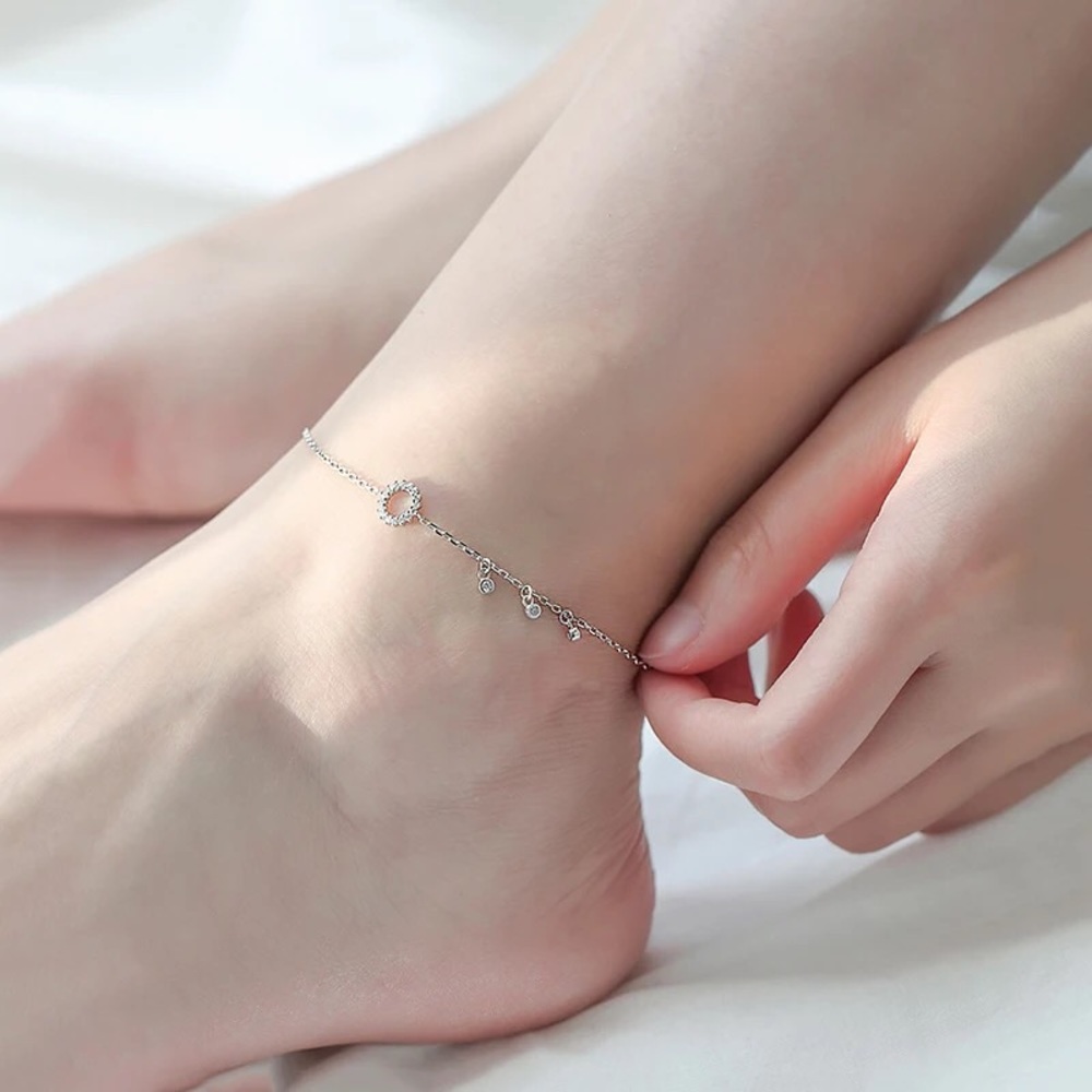 New Sterling Silver 925 Crystal Sunburst Anklet Bracelet